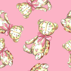 Watercolor bears in a seamless pattern. Can be used as fabric, wallpaper, wrap.