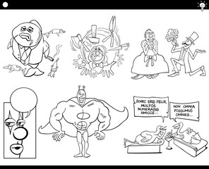 cartoon concepts or proverbs with comic characters set