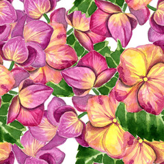 
Watercolor flowers and leaves in a seamless pattern. Can be used as fabric, wallpaper, wrap.