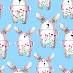
Watercolor bunnies in a seamless pattern. Can be used as fabric, wallpaper, wrap
