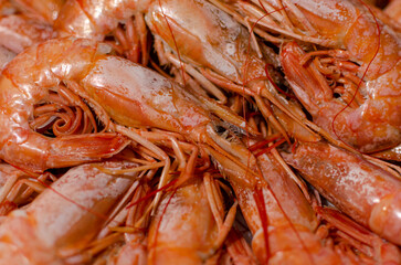 Healthy diet food: boiled wild tiger shrimps close-up
