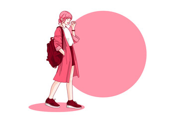student teenager lifestyle dress up. viva magenta color trends design. vector illustration flat style on white background .