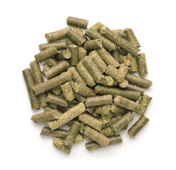 Top view of dry  green grass pellets
