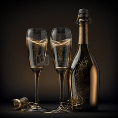 Champagne Bottle with 2 Champagne flutes