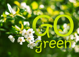 Go Green - slogan with spring flowers