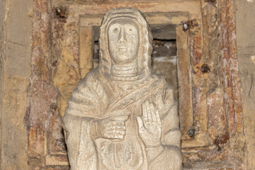 Marble statue of Santa Restituita in the crypt. Cagliari, Sardinia, Italy