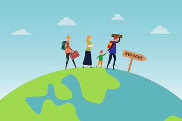 Refugees walking on the earth