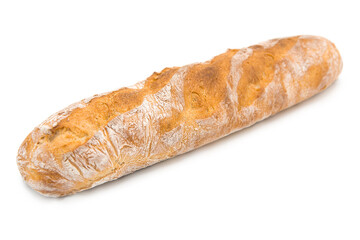 Freshly baked baguette isolated on white background.	