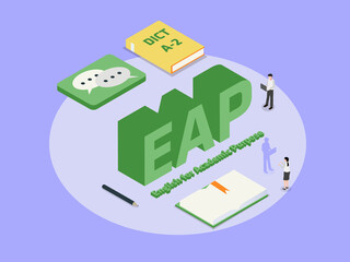 English teaching vector concept: Group of people learn english for academic purposes