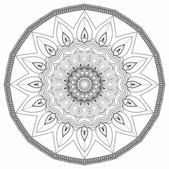 High-quality black mandala on white background. This monochrome zentangle is ideal for coloring and designing.