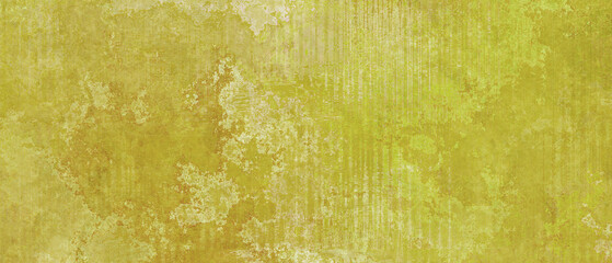 Green old yellow cement cracked wall in natural color with stucco texture, old grunge spilled watercolor paint, marble liquid worn cement design, crumpled ancient panoramic banner
