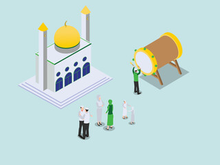 Eid al-fitr celebration at mosque isometric design