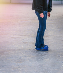 Female Ice skating outdoor rink in Hyde park London winter wonderland