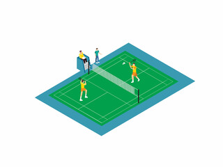Badminton game isometric 3d vector concept
