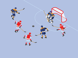 Hockey sports match competition, isometric design