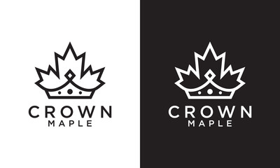 black white maple leaf and crown logo design vector illustration.