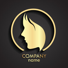 3d woman face shape gold logo / vector illustration