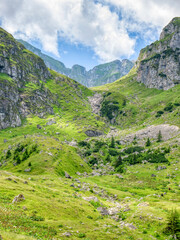 Fototapeta premium Beautiful landscape with Malaiesti Valley in the Bucegi Mountain part of the Carpathian Mountains of Romania.