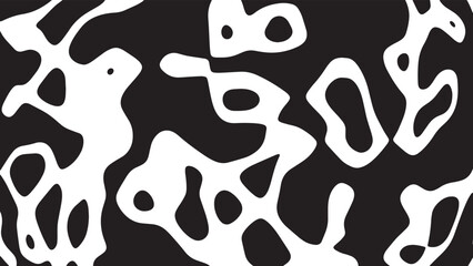 Black and white cow pattern animal skin texture. Abstract round shapes background design.