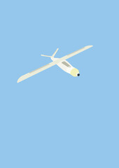 illustration of unmanned aerial vehicle with camera flying isolated on blue.