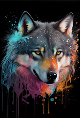 wolf, digital art, abstract, animal, ink, oil, water, painting