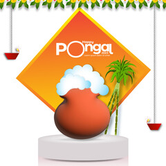 Happy Pongal South Indian harvest festival celebration banner or poster design background