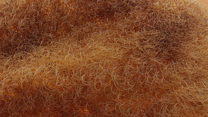 long-haired fur pompon, ball of hair, cotton wool, fluffy ball, colorful furry sphere, close-up fragment, Abstract brown dog fur, soft wool texture, Kitten hair, fabric texture, 3d render