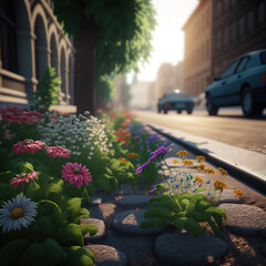 Flowers in the street - Generative AI