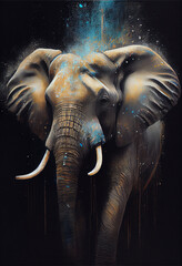 elephant, digital art, abstract, animal, ink, oil, water, painting