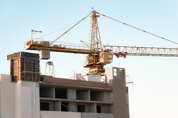 work industrial climber construction facade building painting outer part facade residential building through cradle office high-rise multi-storey building panoramic view construction site russia samar