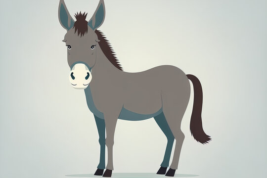  image of a cute donkey set on a white backdrop. Donkey in flat style, farming in the country, suitable for children's cards or posters. Generative AI