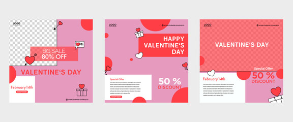 Naklejka premium Valentine box banner design template set. Love line red background. Can be used for social media posts, greeting cards, banners and web ads.