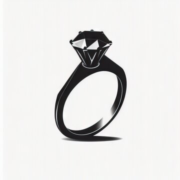 a diamond ring with a black diamond on it's center stone and a white background with a shadow., generative ai