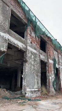 war in the city air bomb hit a residential apartment building ruins at chemical plant in Ukraine devastation. No war. we are for peace. glory to ukarina real life horror movie empty shitty place