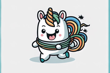 Naklejka premium Cute unicorn jumping rope in a cartoon icon depiction of an animal participating in sports. Generative AI