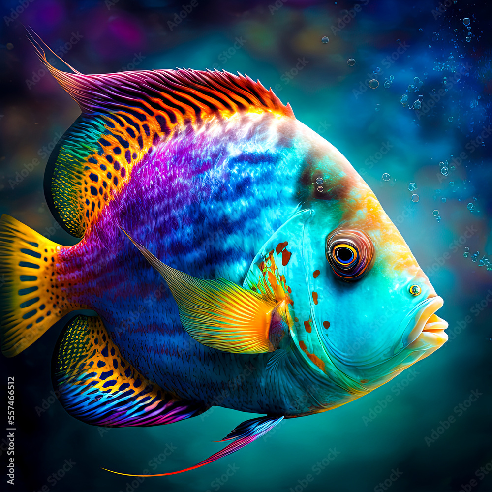 Wall mural beautiful colorful tropical fish generative ai