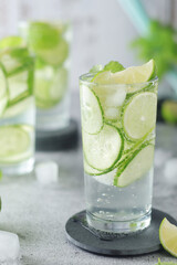 Mineral water with lime and cucumber