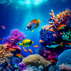 Fototapeta na wymiar beautiful colorful tropical fish in a reef generative ai
