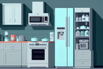 Background of a residential kitchen with a number of equipments. Generative AI
