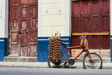  Old bike on the street with regional onions     