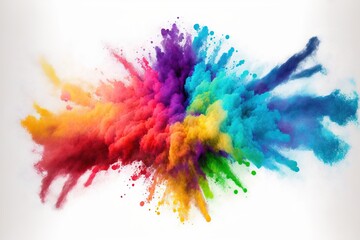 a multicolored explosion of powder on a white background with a white background and a white background with a white border. Generative AI - obrazy, fototapety, plakaty