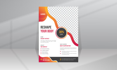 Reshape Body building by workout and fitness Gym health muscle promotion flyer template