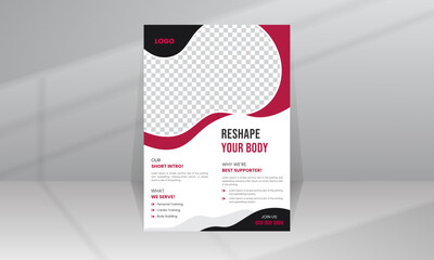 Reshape Body building by workout and fitness Gym health muscle promotion flyer template