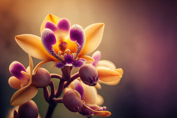 Thai orchid in closeup against a hazy background. Generative AI