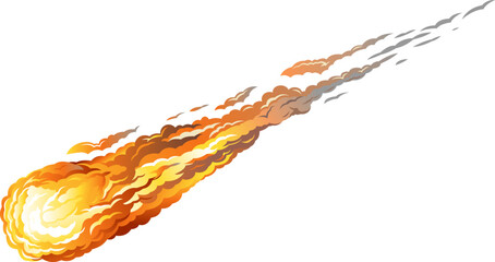Falling asteroid with long fiery tail isolated on white, dangerous natural phenomenon - obrazy, fototapety, plakaty
