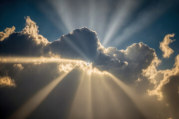 An example of the sun peeping through the clouds clouds and sunshine. Generative AI