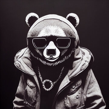Fashionable bear character with sunglasses