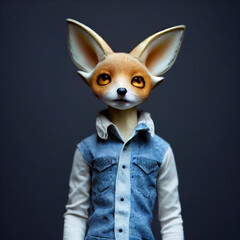 furry fandom avatar, anthropomorphic fox, human with fox head