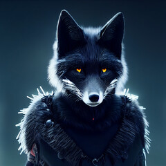 Scary werefox portrait, furry fandom avatar, anthropomorphic fox