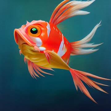 Cute red fish swimming illustration